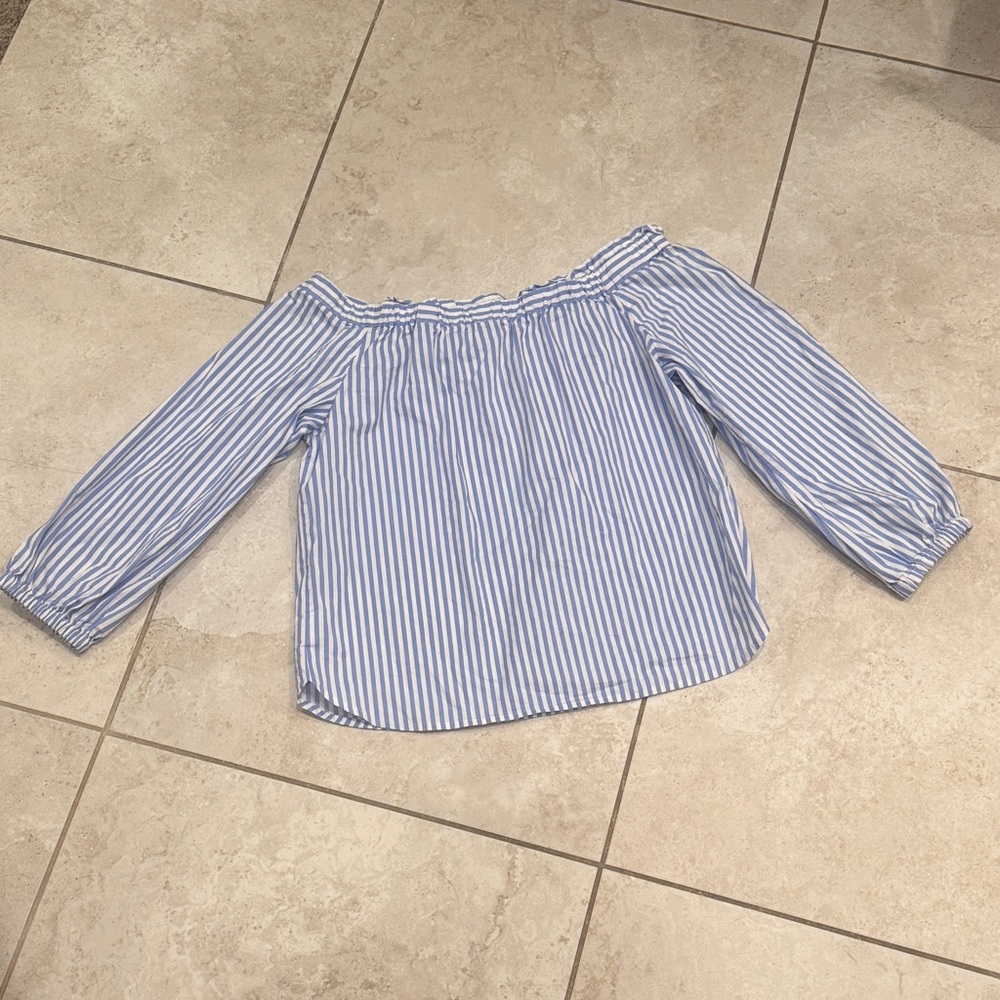 J. Crew Off-Shoulder Blue White Striped Top
